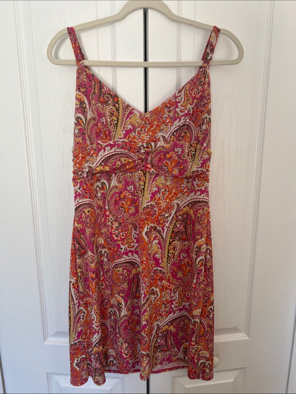 LOFT Pink Orange Paisley Sundress with Spaghetti Straps